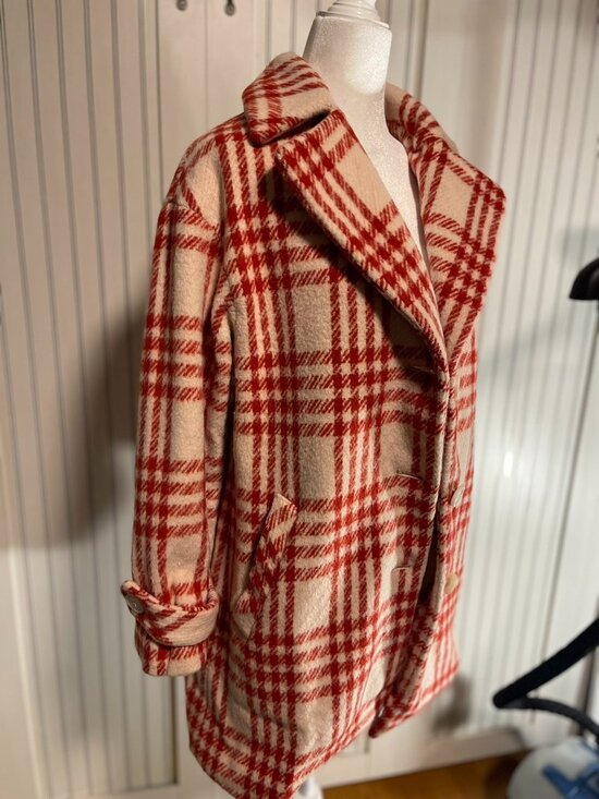 Monsolaire Jackets & Blazers - Monsolaire Red Plaid Wool 80% Blend Coat – Korean Size 66 Medium Double Breasted